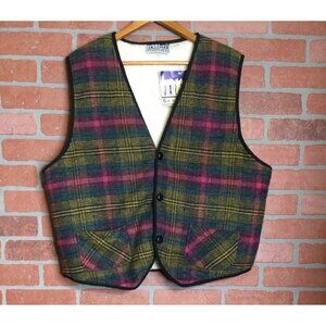 Vintage Jazzman Sportswear Sleeveless Plaid Vest Sherpa Lining Chunky Outerwear